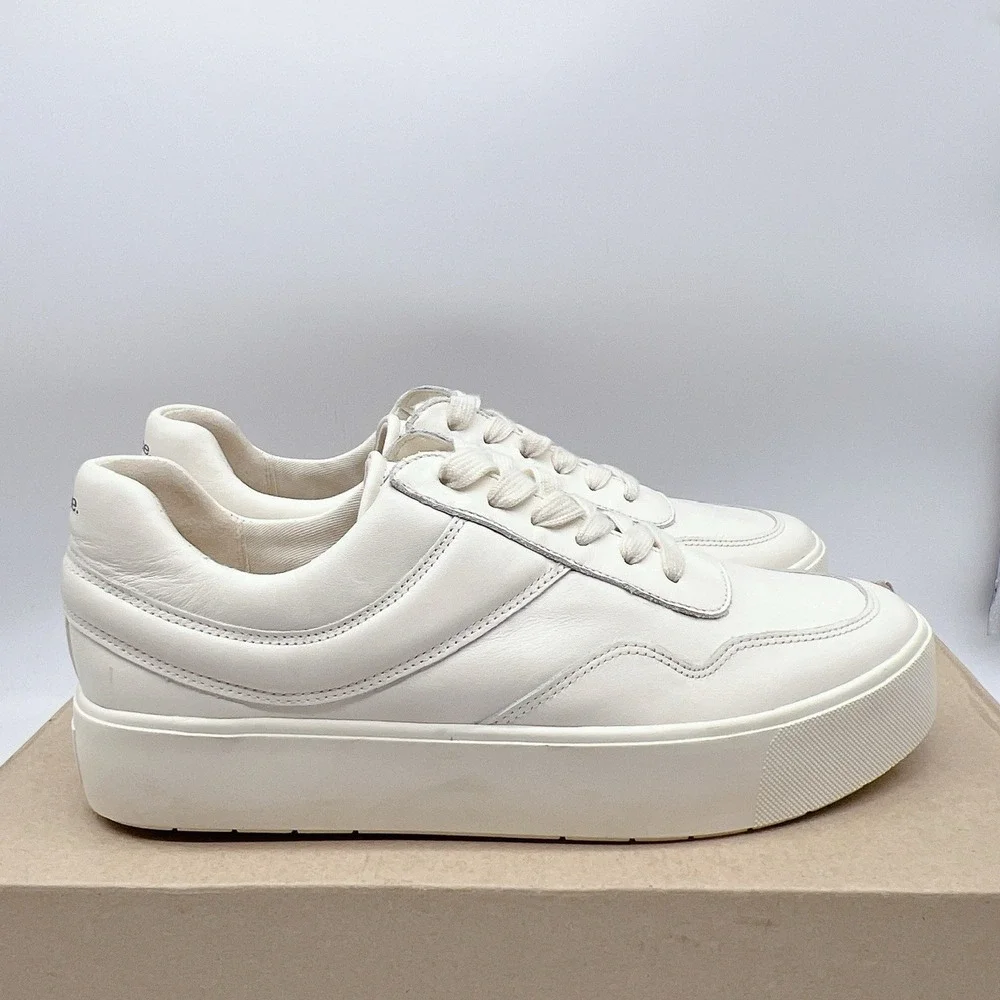 Vince Warren Court Women's Platform Sneakers Shoes White Leather Lace Up US 9